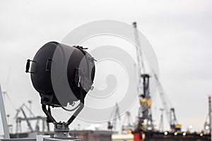 An old light on a ship at the harbor