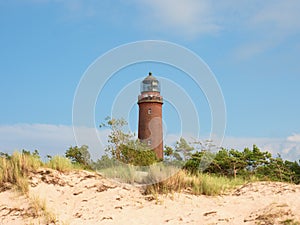 Old lighthouse at the Darsser Ort with Natureum near Prerow