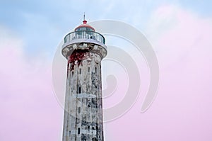 Old lighthouse in Pondicherry at dusk against sky