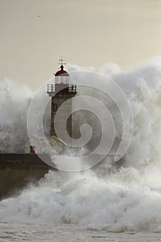 Old lighthouse during storm