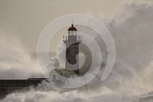 Old lighthouse during storm