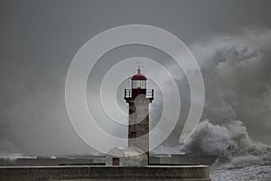 Old lighthouse in a stormy day