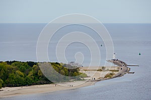 Old lighthouse in Swinoujscie, a port in Poland on the Baltic Sea. The lighthouse was designed as a traditional windmill.