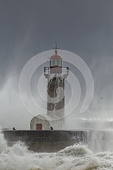 Old lighthouse under heavy storm