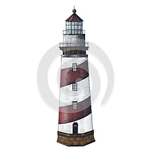 Old lighthouse vintage style illustration