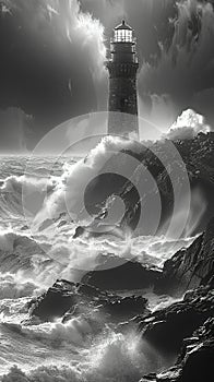 Old Lighthouse Warning Ships of the Rugged Coastline The beam blurs with the night