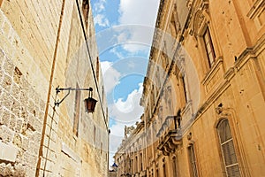 Old limestone architecture at old town Mdina in Malta