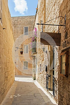 Old limestone architecture at old town Mdina in Malta