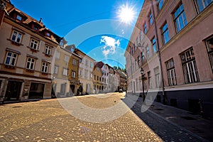 Old Ljubljana cityscape cobbled street view