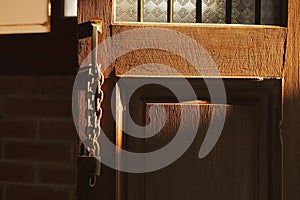 Old Lock Key on Wood Door