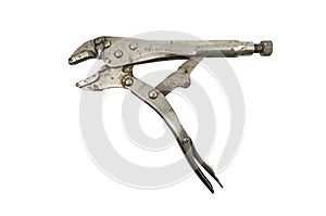 Old locking pliers isolated on a white background