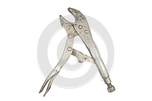 Old locking pliers isolated on a white background