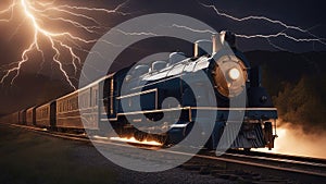 old locomotive A electricity old fashioned train with sparks and lightning effects,