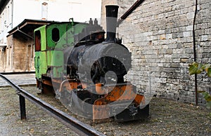 Old locomotive iron equipment rusty machine train parking closeup background