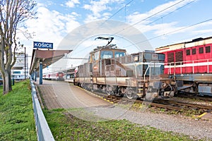 Old locomotive parked Main railway station in Kosice Slovakia