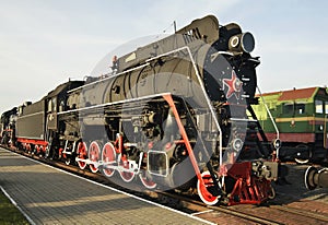 Old locomotive in railway museum. Brest. Belarus
