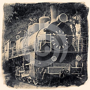 Old locomotive in retro black and white design