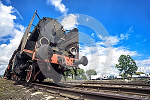 Old locomotives in a railway station