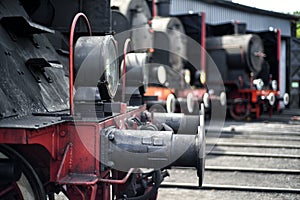 Old locomotives in a railway station