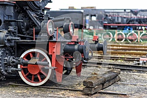 Old locomotives in a railway station