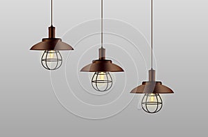 Old Loft Pendant Lanterns Vector Illustration
