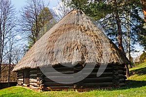 Old log hause in an open-air ethnography museum