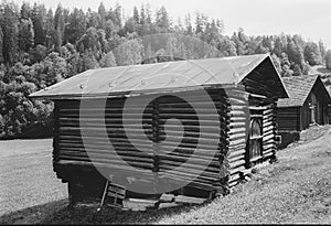 Old log huts for animal shelters in the Swiss Alps, with analogue photgraphy - 1
