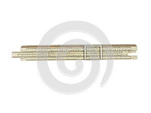 Old logarithmic ruler for arithmetic calculations isolated on a