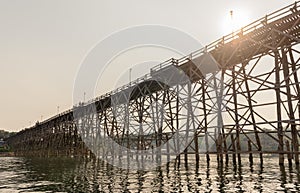 Old an long wooden bridge at Sangklaburi