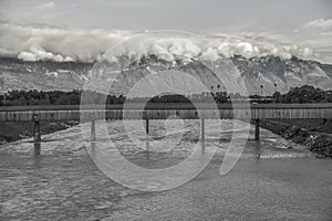 Old longest bridge shot in black and white photography