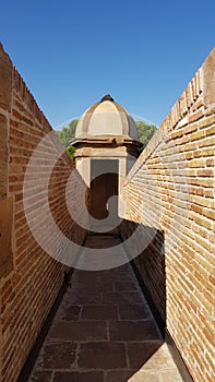 Old loophole, embrasure in Montjuich castle photo