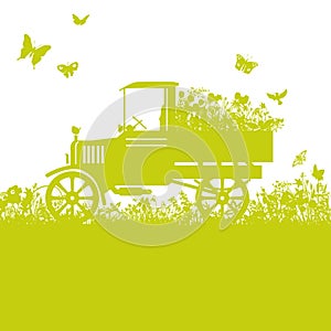 Old lorry in overgrown garden