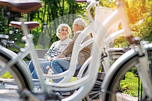 Old loving couple dating in nature