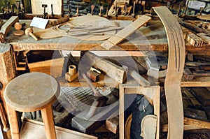 Old luthier`s workshop bench