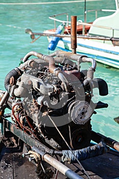 Old Machine of taditional thai boat