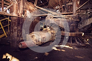 Old machine to plug iron tapholes in blast furnace