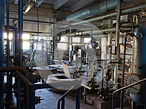 Old machinery of an abandoned factory from inside