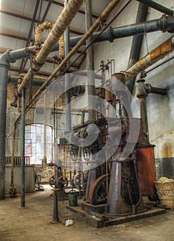 Old machinery in a deserted chemistry factory, urbex