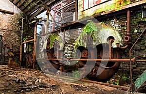 Old machinery in a deserted factory, urbex