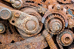 Old machinery details closeup. rusty gear wheels.