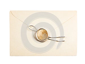 Old mail envelope with gold wax seal stamps