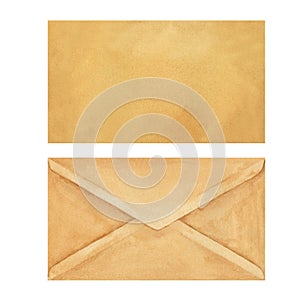 Old mailing empty envelope made of beige parchment paper from a vintage writing set. Watercolor illustration for a