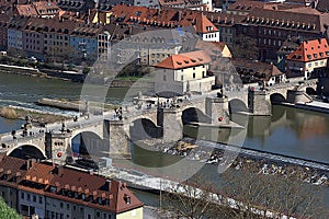 The old Main bridge in WÃ¼rzburg. A bridge from the old town to the Mainviertel