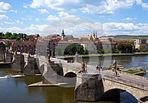 The old Main bridge in WÃ¼rzburg. A bridge from the old town to the Mainviertel