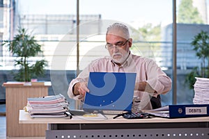 Old male bookkeeper in budget planning concept