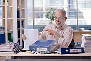 Old male bookkeeper in budget planning concept