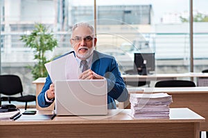 Old male boss employee working in the office