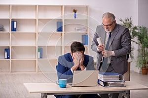 Old male boss and young male employee in the office