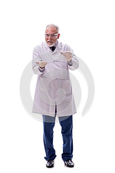 Old male chemist isolated on white