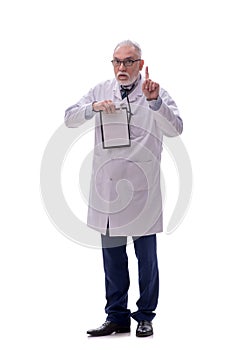 Old male doctor isolated on white